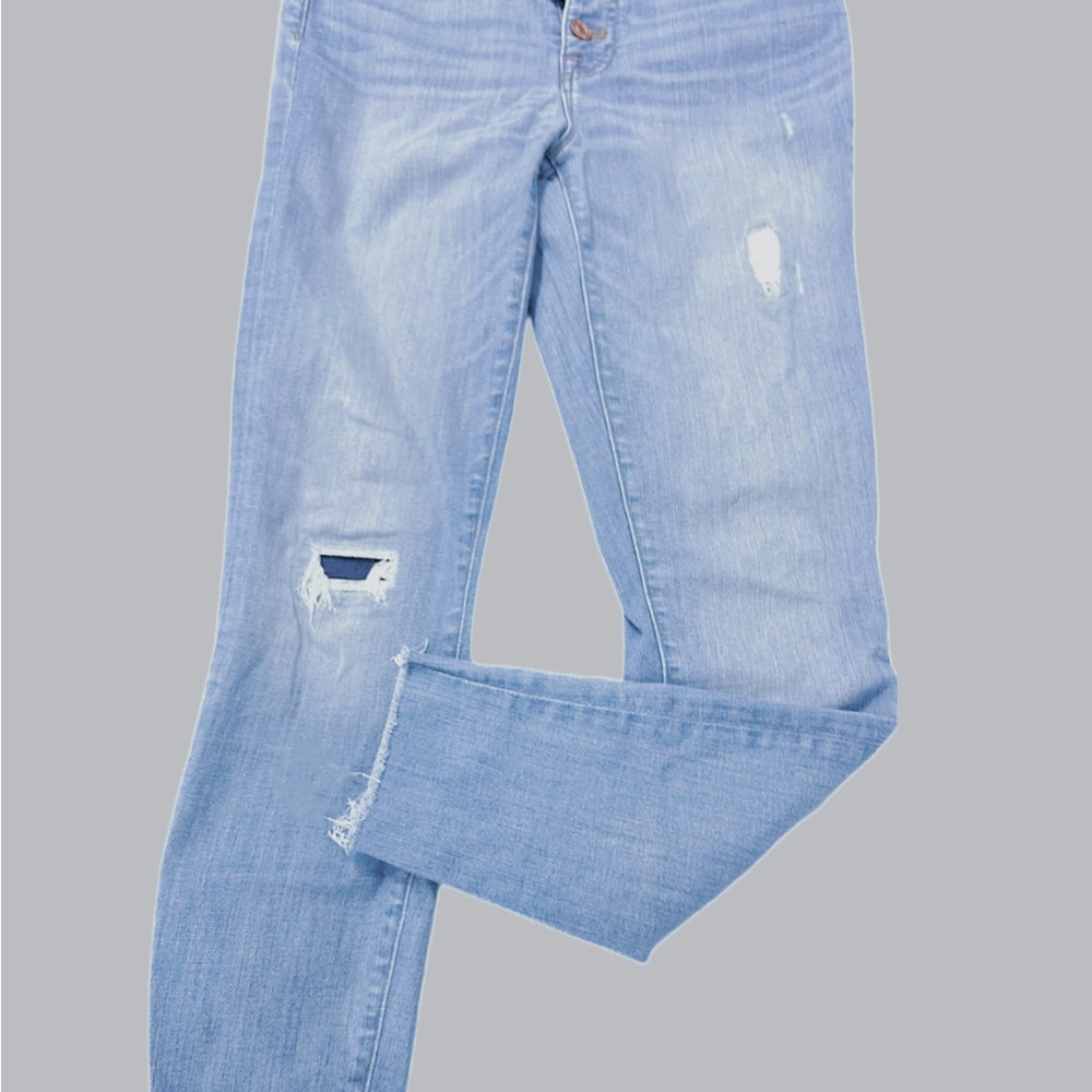 J.CREW/JEANS Blue Distressed 9”High-Rise Toothpick. ButtonFly